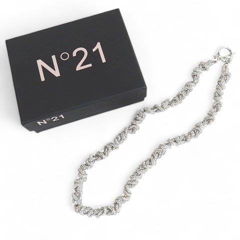 ヌメロヴェントゥーノ N°21 編み込み ラインストーン ネックレス シルバー系  レディース