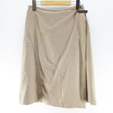 未使用品 モラビト MORABITO 膝丈 フレアスカート ラップ調 38 ベージュ 切替 ビーズ ...