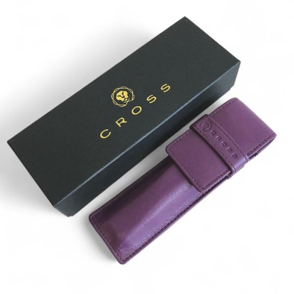 未使用品 CROSS クロス ペンケース 紫系 パープル ２本収納 筆箱 レザー その他