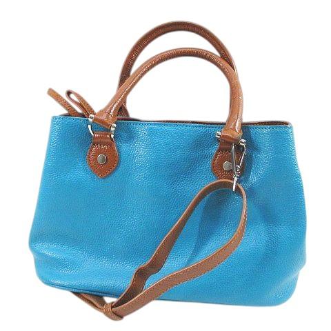 アナイ ANAYI トートバッグ ハンド ショルダー 2WAY バイカラー ターコイズ レザー調 レ...