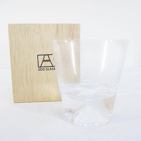 江戸硝子 富士山グラス 伝統工芸 ロックグラス 270ml 白系 クリア アート 彫刻ガラス ワタベ...