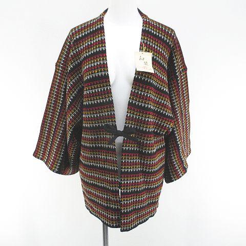 未使用品 カリンカ はんてん 半纏 ニット カーディガン M 黒系 ブラック 日本製 毛 ウール タ...