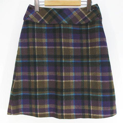 パーリッシィ PAR ICI チェック柄 膝丈 台形スカート F 紫系 パープル 裏地 レディース