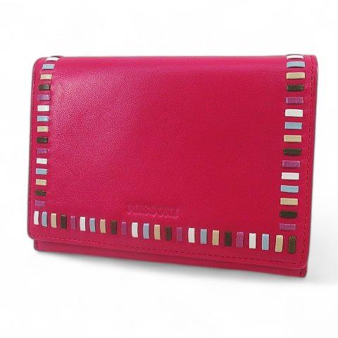 ミッソーニ MISSONI 2つ折り 財布 ステッチ ピンク レザー レディース