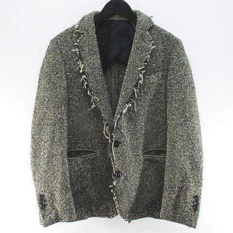 ユニティ U-Ni-Ty テーラード ジャケット 緑系 グリーン メランジ フリンジ ボタン 裏地 ...