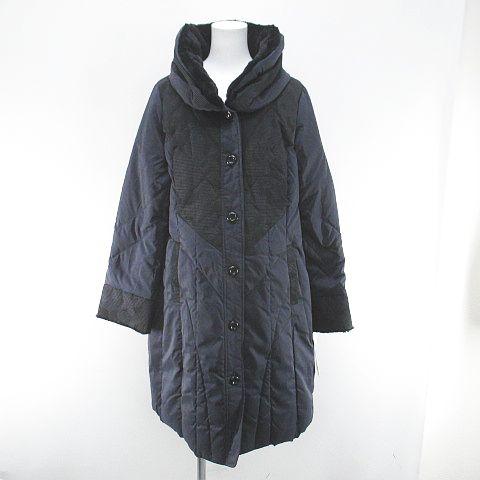 未使用品 Interpage ダウンコート ロング丈 LL 紺系 ネイビー ポケット 裏地 総柄 タ...