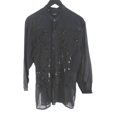 グッチ GUCCI 105935 Z1108 長袖 ノーカラーシャツ 40 黒系 ブラック イタリア...