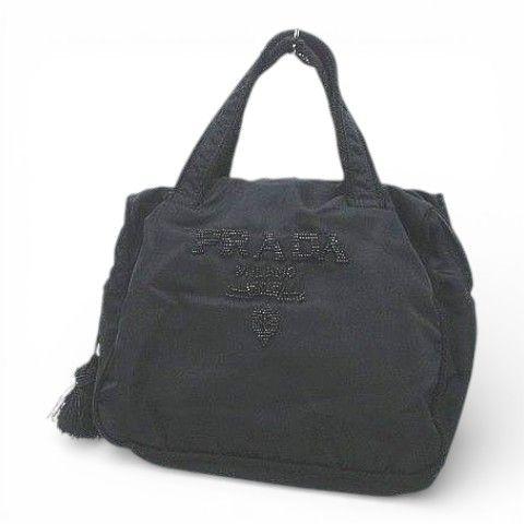 プラダ PRADA ハンドバッグ トートバッグ ビーズ ブラック 黒系 タッセル ブラック 黒系 レ...