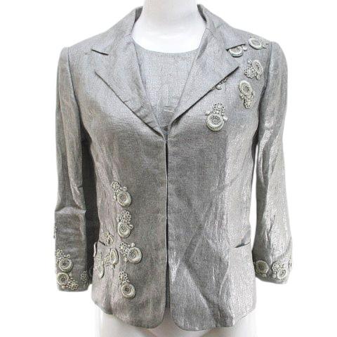 ミヤサトミ Satomi Miya リネン アンサンブル 七分袖 ジャケット カットソー 00 灰系...