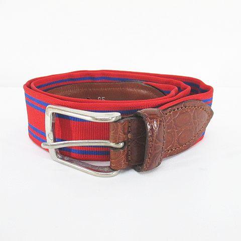 エディフィス EDIFICE プレーンベルト レザー調 切替 85 赤系 レッド イタリア製 ライン...