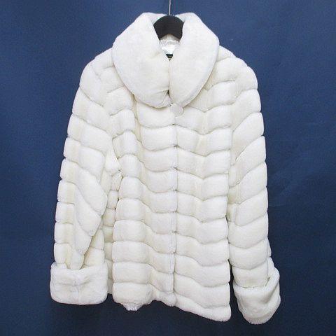 オリヴィエ OLIVIER ファーコート ジャケット ミディアム丈 白系 ホワイト ロールアップ ポ...