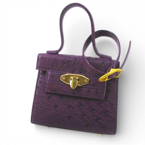 カラカラ CARA CARA  ミニハンドバッグ パープル系 オーストリッチ レザー