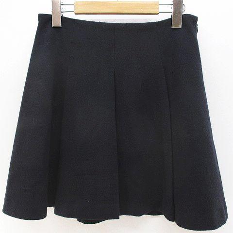 ドレステリア DRESSTERIOR ミニ丈 フレアスカート 36 紺系 ネイビー 無地 ボックスプ...