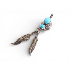 ターコイズ フェザーモチーフ 羽根 シルバー STERLING ペンダント トップ 約2.0g ヴィ...