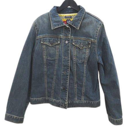 ギャップ GAP 長袖 ジージャン デニムジャケット M 紺系 ネイビー 裏地ニット ストレッチ レ...