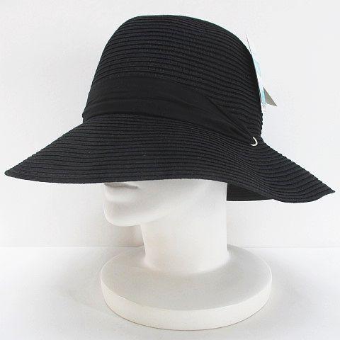 洗える ブレードハット 帽子 M 黒系 ブラック リボン サイズ調節付 ポケッタブル タグ付 レディ...