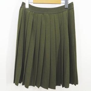 マイローズ myroses プリーツスカート ひざ丈 L カーキ系 ニット 無地 イタリア製 レディース