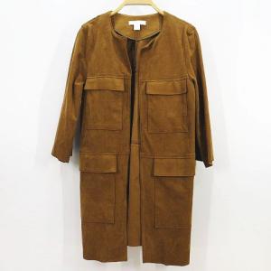 エイチ&エム H&M 長袖 コート ミドル丈 36 茶系 ブラウン フェイクレザー ノーカラー 羽織り レディース