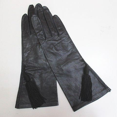 レザー グローブ 手袋 ブラック系 無地 タッセル 飾り房 ファッション小物 レディース