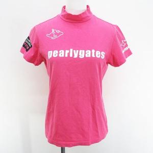 パーリーゲイツ PEARLY GATES ゴルフウェア 半袖 カットソー ハイネック 2 ピンク系 日本製 ストレッチ ロゴ 文字 プリント レディース
