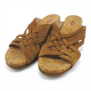 アグ UGG サンダル ミュール クロスデザイン ウェッジソール キャメル 22.5cm スエード レディース
