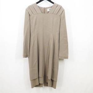 BIKI ビキ 長袖 ワンピース 46 ベージュ系 無地 バックスリット 肩パッド レディース