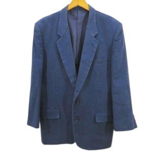 Bonｗit 長袖 テーラード シングル ジャケット 2L 紺系 ネイビー 麻 リネン 肩パット 無地 メンズ