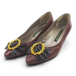 GIANNI VALENTINO ジャンニ バレンチノ パンプス リボン 35.5 ブラウン 茶系 レザー レディース