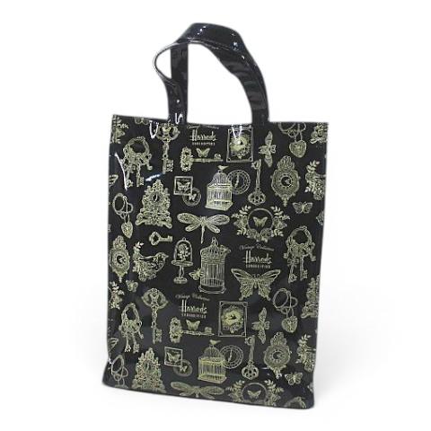 ハロッズ Harrods ヴィンテージコレクション キュリオシティーズ柄 トートバッグ 総柄 ブラッ...