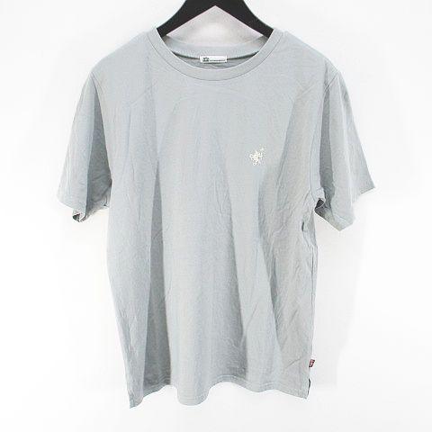 ジャバ JaVa 半袖 Tシャツ カットソー L 灰系 グレー ロゴ 刺繍 リブ レディース