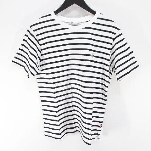ジャバ JaVa ボーダー 半袖 Tシャツ カットソー L 白系 ホワイト ロゴ 刺繍 リブ レディ...