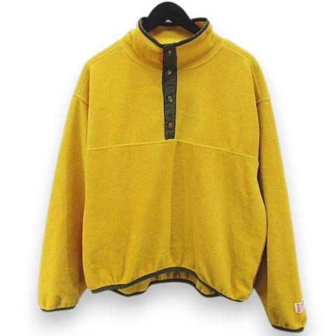 ジャバ JaVa 長袖 配色 フリース プルオーバー M 黄系 イエロー ヴィンテージ調ボタン ロゴ...