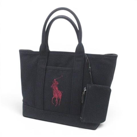 ラルフローレン RALPH LAUREN トートバッグ ポニーステッチ ブラック 黒系 キャンバス地...