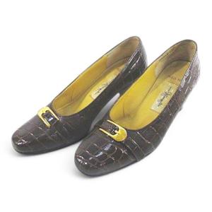 銀座かねまつ GINZA Kanematsu アクアベル パンプス クロコダイル型押し ベルトデザイン 23.5cm ブラウン 茶系 レザー レディース