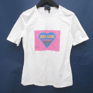 レナランゲ RENA LANGE 半袖 Tシャツ カットソー 白系 ホワイト ラインストーン ロゴ 文字 プリント レディース