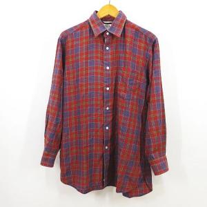 PISA custom mode 長袖 シャツ 赤系 レッド チェック柄 ラウンドヘム メンズ