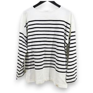 アフタヌーンティー Afternoon Tea 長袖 カットソー M-L 白系 ホワイト ボーダー柄 ボートネック サイドスリット レディース