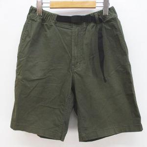 ティゴラ TIGORA ハーフ丈 ショートパンツ S 緑系 ダークグリーン 無地 ジップフライ ベルト ストレッチ メンズ