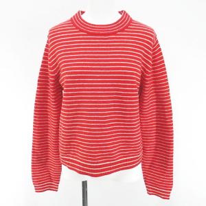 ザラ ZARA ボーダー 長袖 ニット セーター M 赤系 レッド リブ 毛 ウール レディース