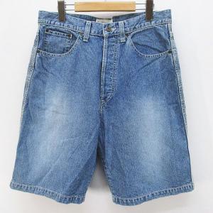 イズキール EZEKIEL デニム ハーフ丈 ショートパンツ 30 青系 ブルー ボタンフライ 加工 スター 星 ステッチ ラベル 日本製 メンズ