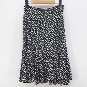 サシア Sassia Paris リーフ柄 膝丈 フレアスカート 1 黒系 ブラック ストレッチ フランス製 レディース