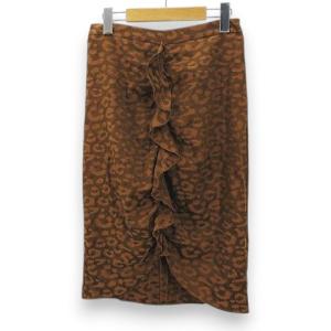 ザラ ベーシック ZARA BASIC タイトスカート ひざ下丈 S 茶系 ブラウン ヒョウ柄 総柄 フリル ギャザー レディース