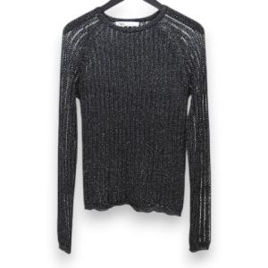 ザラ ZARA 長袖 ニット セーター M 黒系 ブラック ラメ 透かし編み クルーネック レディース