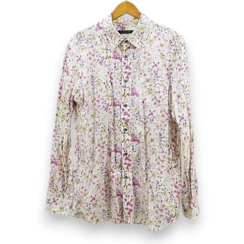 インターメッツォ INTERMEZZO 長袖 シャツ 2L 紫系 パープル 花柄 ラウンドヘム 薄手...