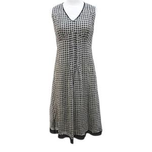 ボールジー BALLSEY トゥモローランド 千鳥格子 ノースリーブ ワンピース 膝丈 F 灰系 グレージュ Vネック ピンタック 裏地 日本製 レディ