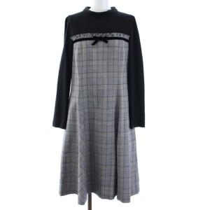 【中古】エムズグレイシー M'S GRACY 2019年製 ワンピース ロング チェック 切替 リボン 長袖 40 L 黒 グレー /YM レディース 【ベクトル 古着】