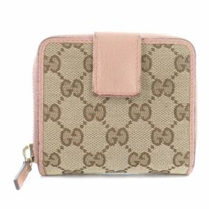 グッチ GUCCI GGキャンバス 二つ折り財布 コンパクトウォレット ベージュ 茶色 ブラウン ピンク 346056 ■OH /SI20 レディース