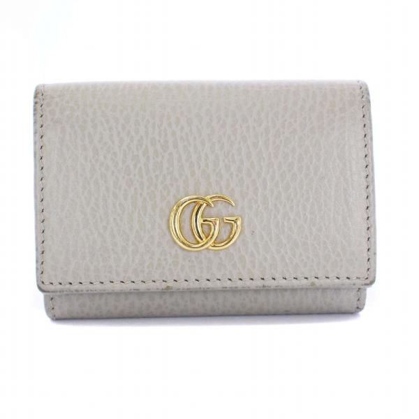 グッチ GUCCI ダブルG ウォレット 三つ折り財布 レザー ゴールド金具 グレー 735212 ...