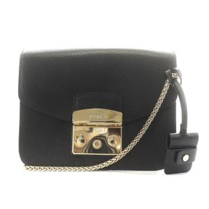 フルラ FURLA メトロポリス ショルダーバッグ チェーン ゴールド金具 レザー 黒 ブラック /...