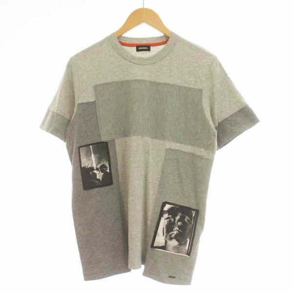ディーゼル DIESEL Tシャツ カットソー 半袖 プリント 切替 XS グレー /KQ メンズ